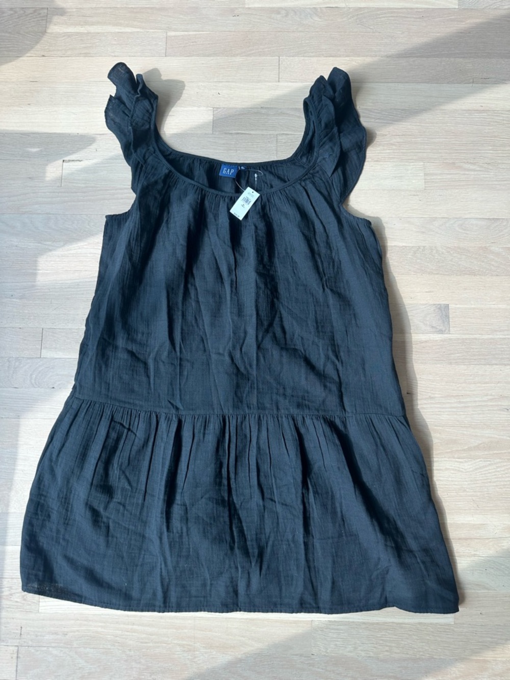 GAP Black Ruffle Strap Cotton Gauze Dress